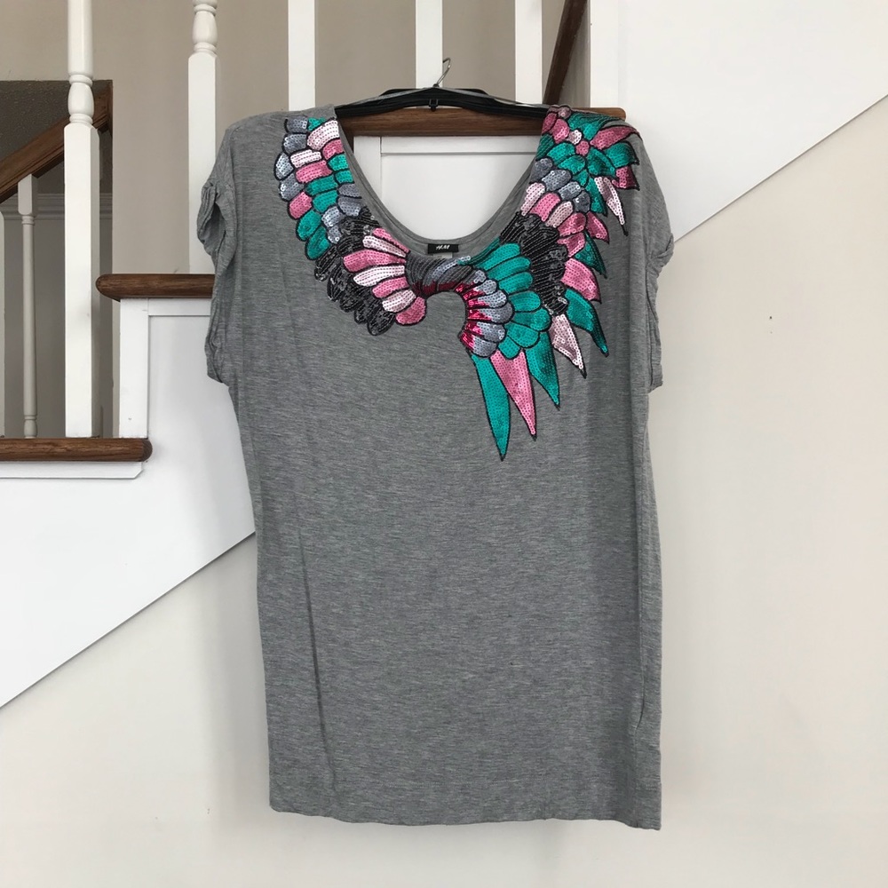 H&M over the should Sequin Winged Top